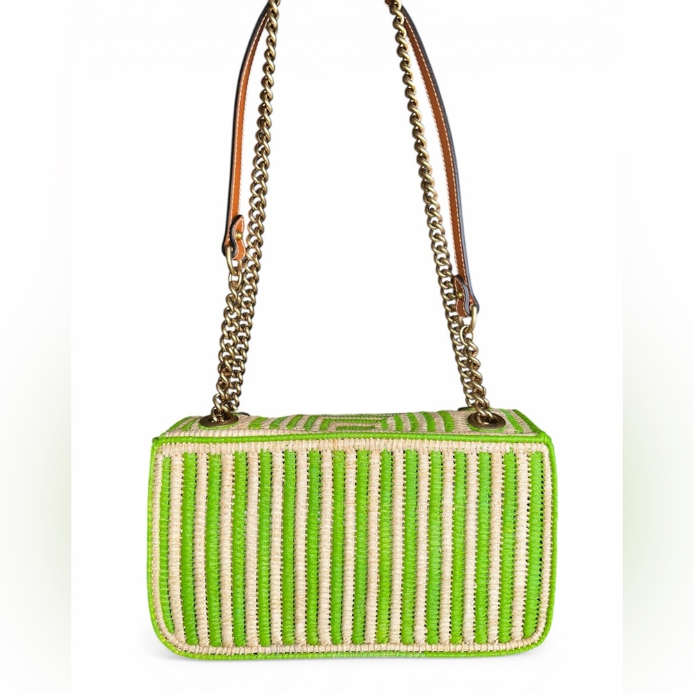 Gucci Raffia Small GG Marmont Green Shoulder Bag - Picture 6 of 12